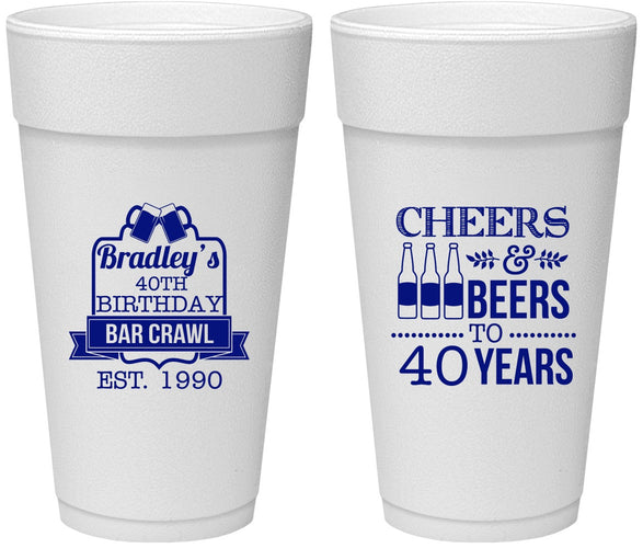 Personalized Birthday 24 oz Foam Cups - Cheers Beers To 40 Years | 20216