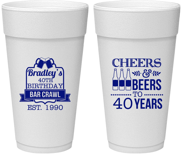 Personalized Birthday 24 oz Foam Cups - Cheers Beers To 40 Years | 20216