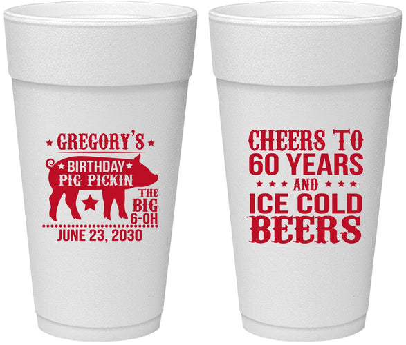 Personalized Birthday 24 oz Foam Cups - 60th Barbeque Bbq | 20217