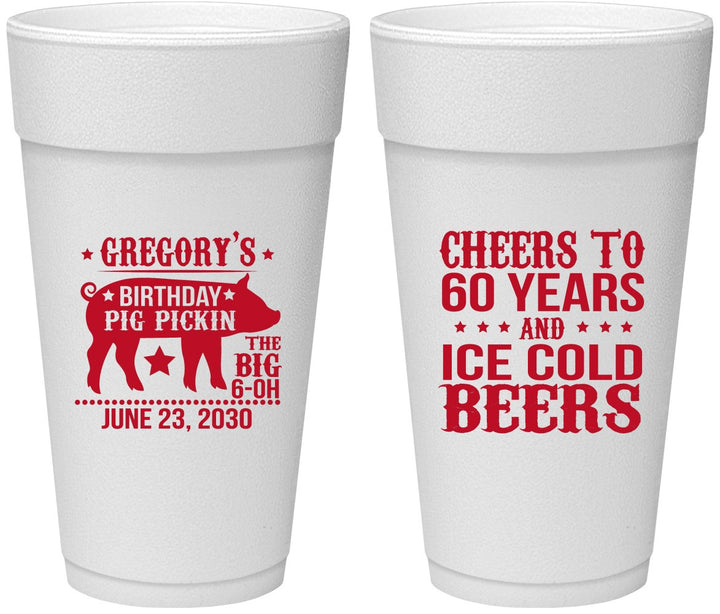 Personalized Birthday 24 oz Foam Cups - 60th Barbeque Bbq | 20217