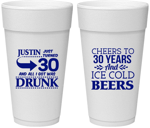 Personalized Birthday 24 oz Foam Cups - Cheers To 30 Years | 20219