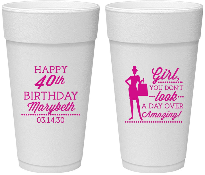 Personalized Birthday 24 oz Foam Cups - 40th | 20223