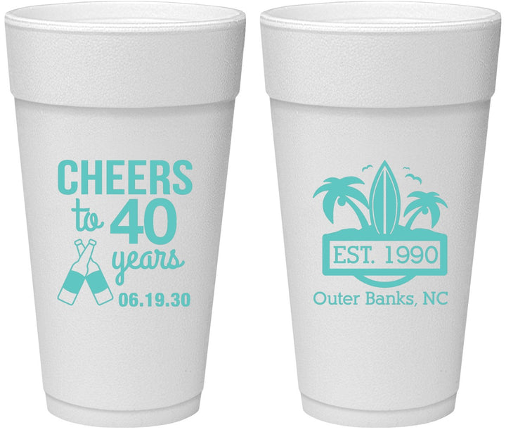 Personalized Birthday 24 oz Foam Cups - 40th Beach | 20226
