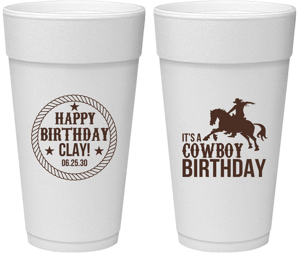 Personalized Birthday 24 oz Foam Cups - Cowboy | 20229