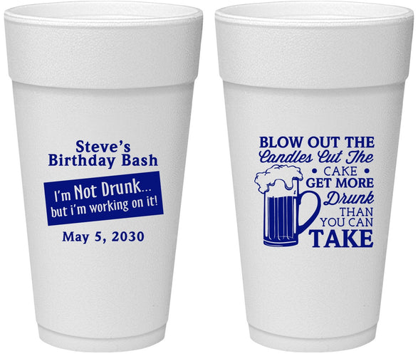 Personalized Birthday 24 oz Foam Cups - Beer Drunk | 20232