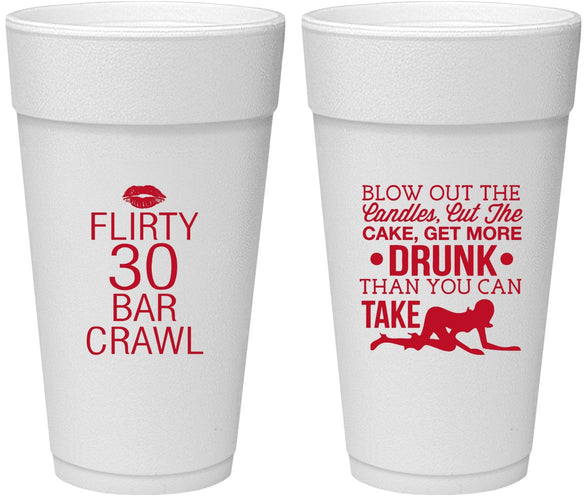 Personalized Birthday 24 oz Foam Cups - 30th Bar Crawl | 20233