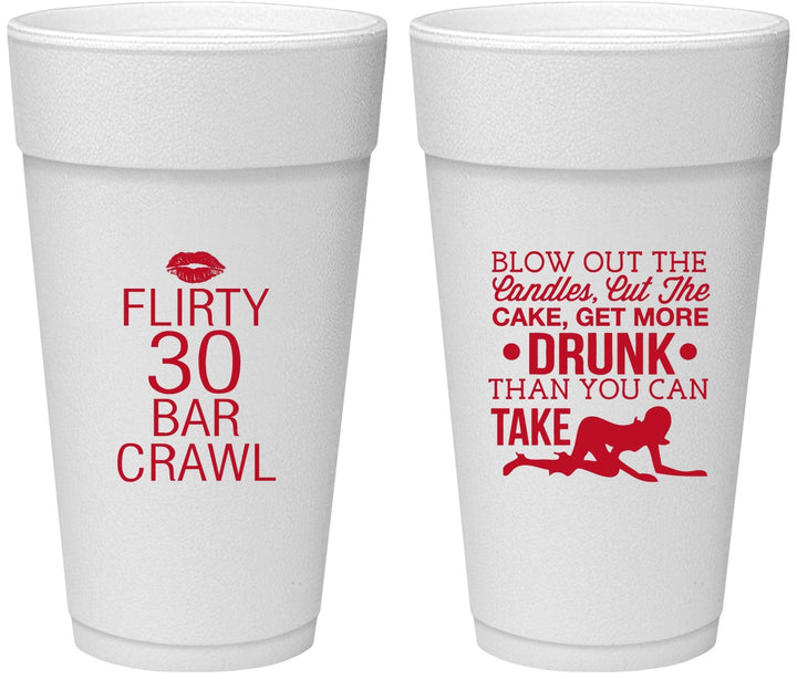 Personalized Birthday 24 oz Foam Cups - 30th Bar Crawl | 20233