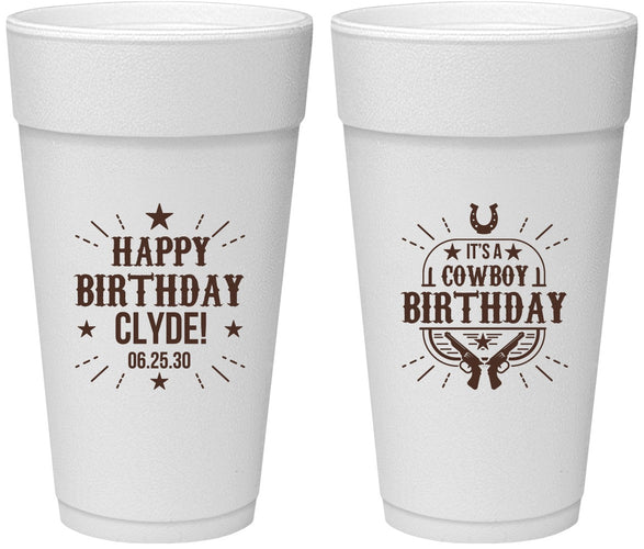 Personalized Birthday 24 oz Foam Cups - Cowboy | 20244