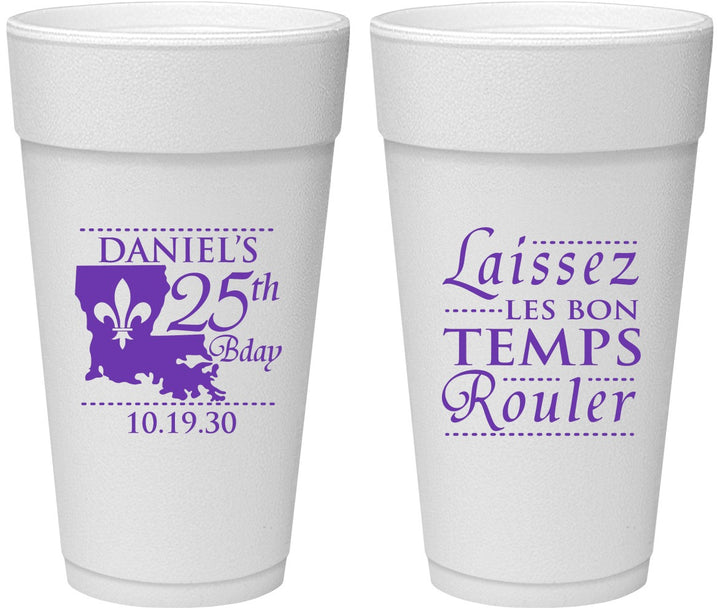 Personalized Birthday 24 oz Foam Cups - 25th Mardi Gras | 20245