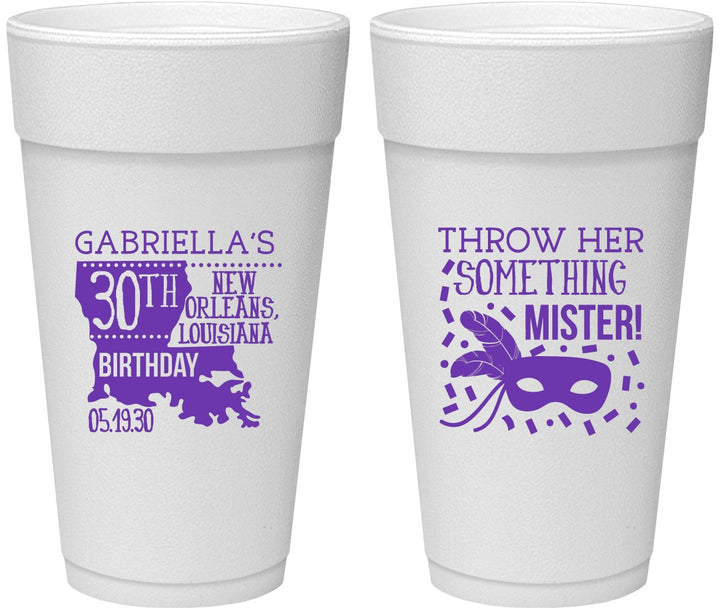 Personalized Birthday 24 oz Foam Cups - 30th Mardi Gras | 20246