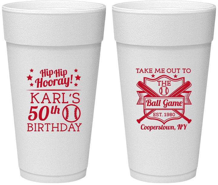 Personalized Birthday 24 oz Foam Cups - 50th Baseball | 20252