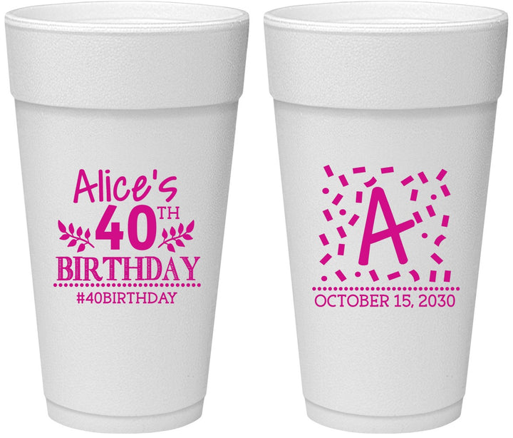 Personalized Birthday 24 oz Foam Cups - 40th | 20258