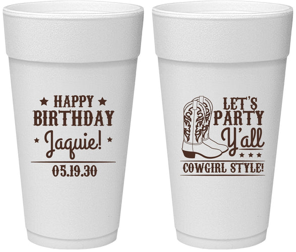 Personalized Birthday 24 oz Foam Cups - Cowgirl | 20260
