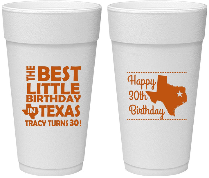Personalized Birthday 24 oz Foam Cups - 30th Texas | 20265