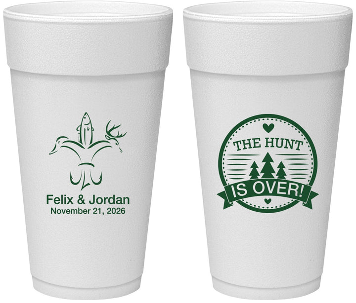 Personalized Wedding 24 oz Foam Cups - The Hunt Is Over | 203