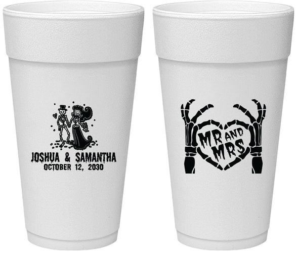 Personalized Wedding 24 oz Foam Cups - Mr And Mrs Skeleton | 204