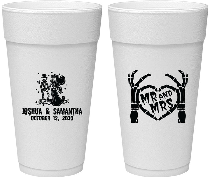 Personalized Wedding 24 oz Foam Cups - Mr And Mrs Skeleton | 204