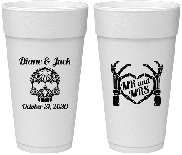 Personalized Wedding 24 oz Foam Cups - Mr And Mrs Sugar Skull | 205