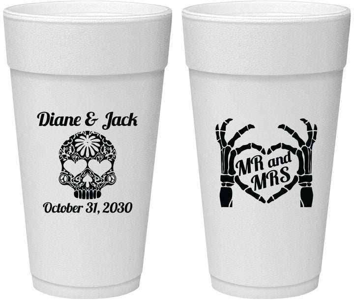 Personalized Wedding 24 oz Foam Cups - Mr And Mrs Sugar Skull | 205