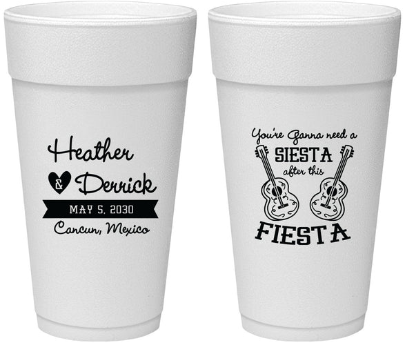 Personalized Wedding 24 oz Foam Cups - Siesta Fiesta Mexico | 207