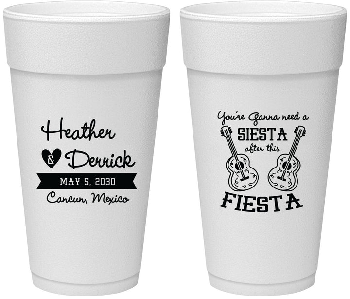 Personalized Wedding 24 oz Foam Cups - Siesta Fiesta Mexico | 207