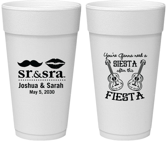 Personalized Wedding 24 oz Foam Cups - Siesta Fiesta Sr Sra | 208