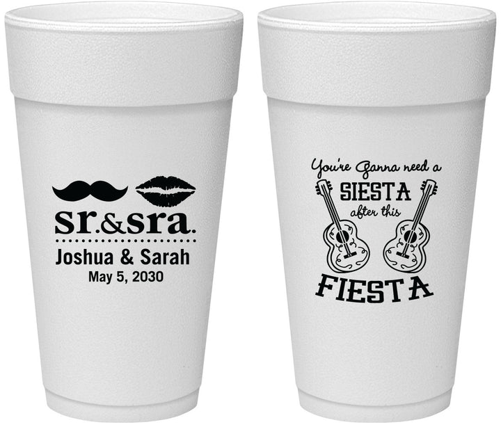 Personalized Wedding 24 oz Foam Cups - Siesta Fiesta Sr Sra | 208