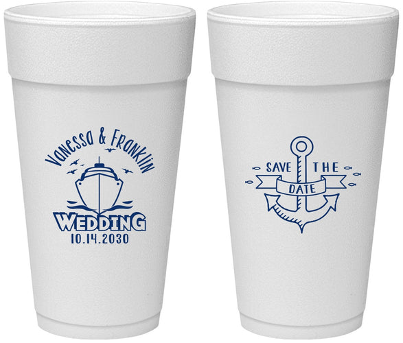 Personalized Wedding 24 oz Foam Cups - Save The Date Cruise | 209