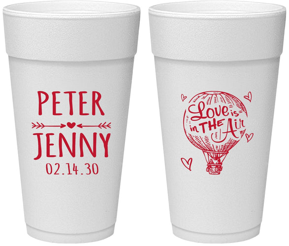 Personalized Wedding 24 oz Foam Cups - Love In Air Hot Air Balloon | 210