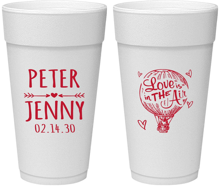 Personalized Wedding 24 oz Foam Cups - Love In Air Hot Air Balloon | 210
