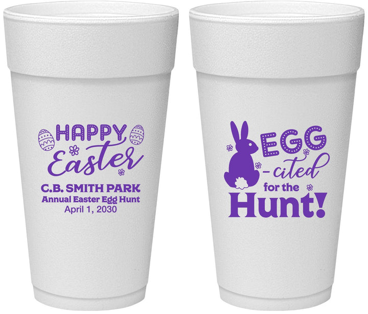 Personalized Easter 24 oz Foam Cups - Eggcited For Hunt Bunny | 210002
