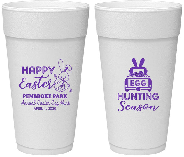 Personalized Easter 24 oz Foam Cups - Egg Hunting Bunny | 210004