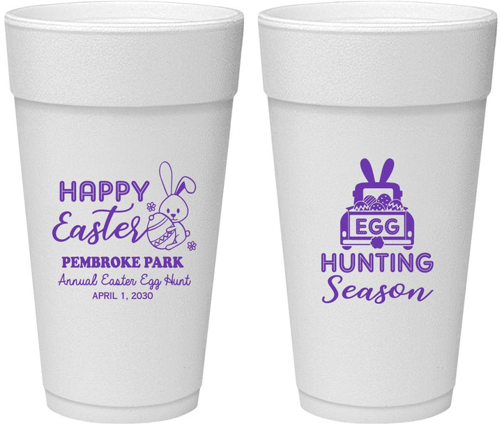 Personalized Easter 24 oz Foam Cups - Egg Hunting Bunny | 210004