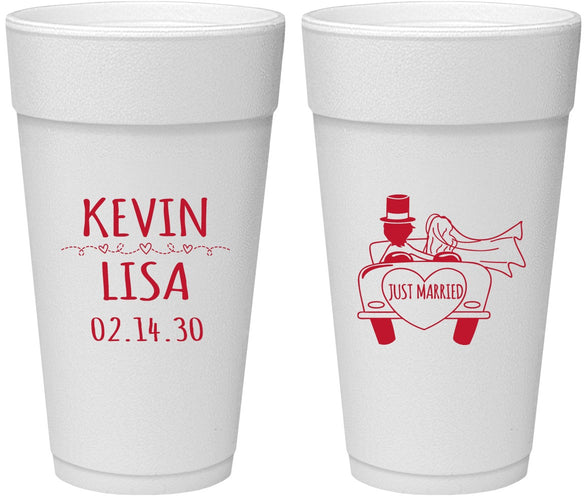 Personalized Wedding 24 oz Foam Cups - Just Married | 212