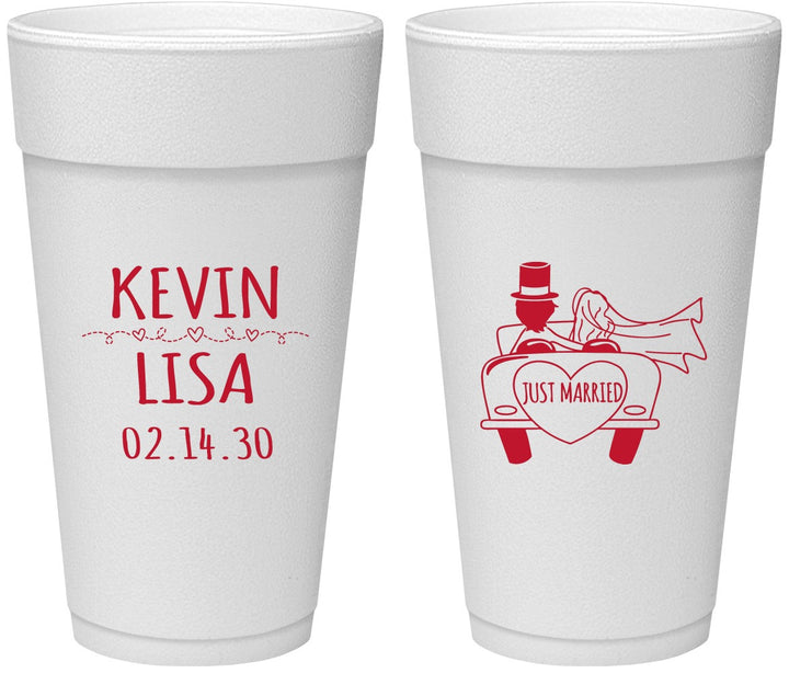 Personalized Wedding 24 oz Foam Cups - Just Married | 212