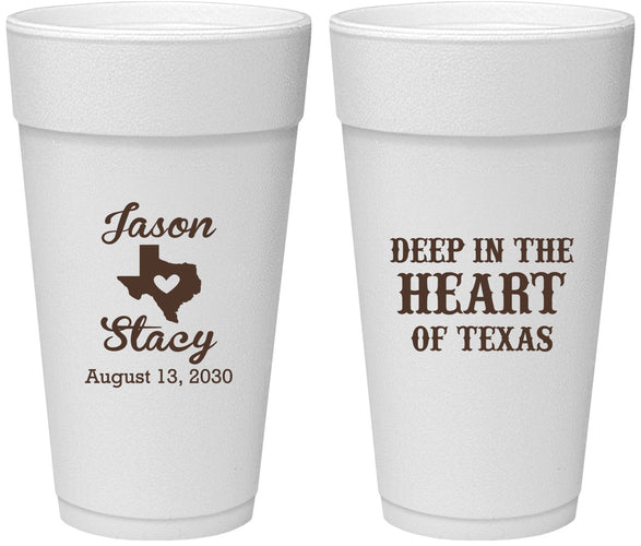 Personalized Wedding 24 oz Foam Cups - Deep In The Heart Of Texas | 214