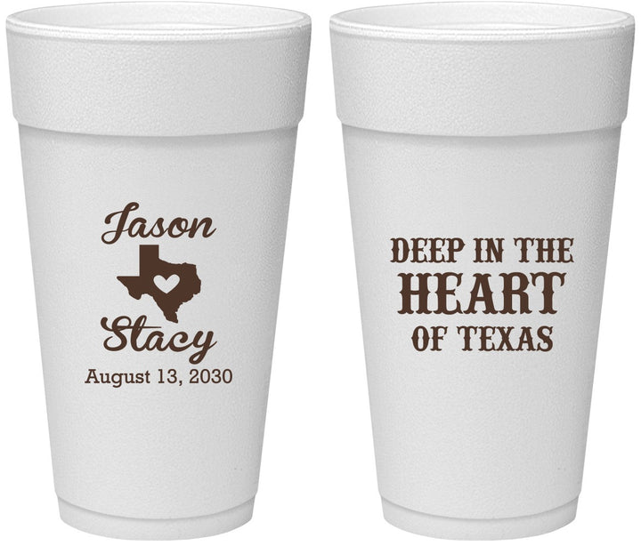 Personalized Wedding 24 oz Foam Cups - Deep In The Heart Of Texas | 214