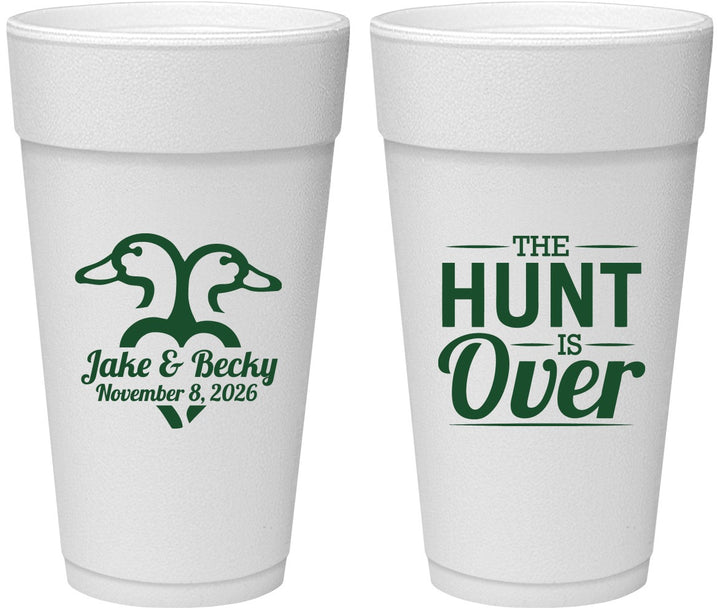 Personalized Wedding 24 oz Foam Cups - The Hunt Is Over Duck | 217