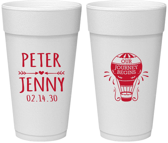 Personalized Wedding 24 oz Foam Cups - Hot Air Balloon | 219