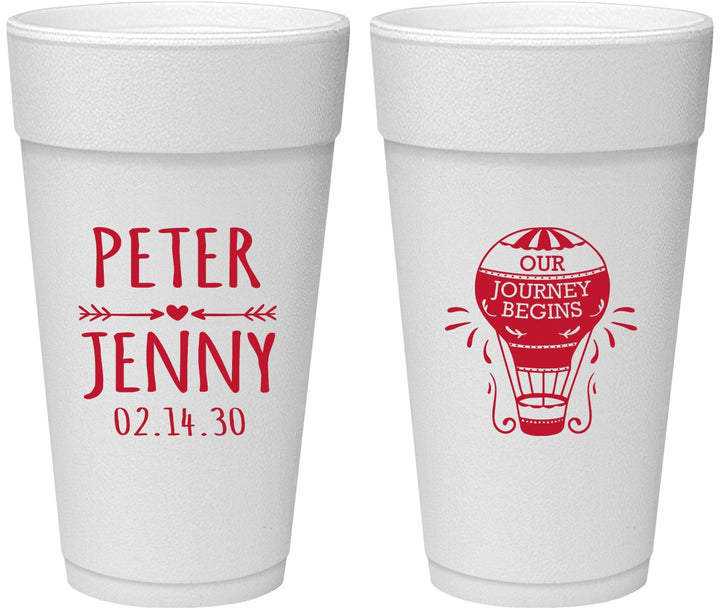 Personalized Wedding 24 oz Foam Cups - Hot Air Balloon | 219