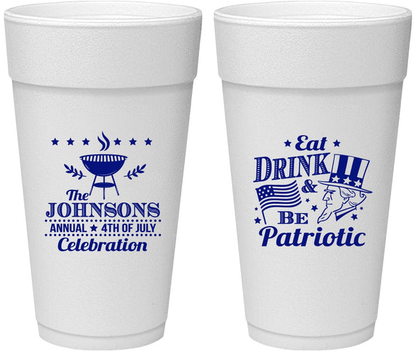 Personalized 4th Of July 24 oz Foam Cups - Eat Drink Patriotic | 220003