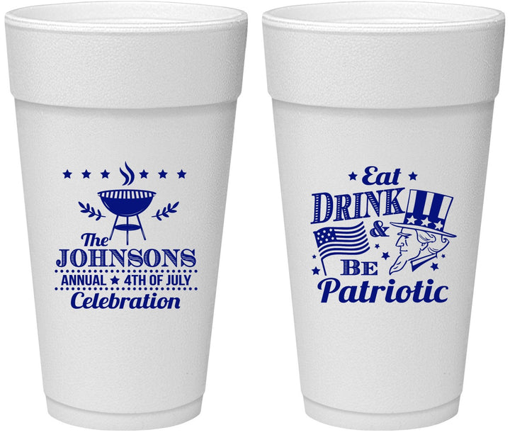 Personalized 4th Of July 24 oz Foam Cups - Eat Drink Patriotic | 220003