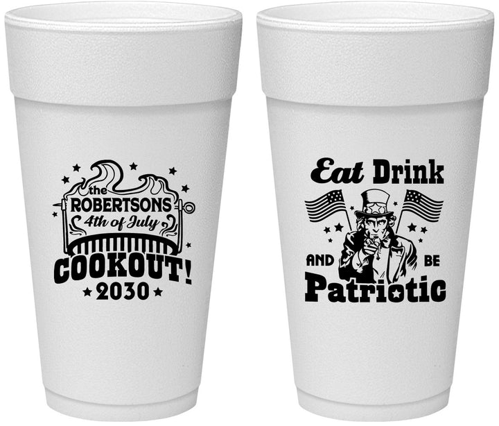 Personalized 4th Of July 24 oz Foam Cups - Eat Drink Patriotic | 220004