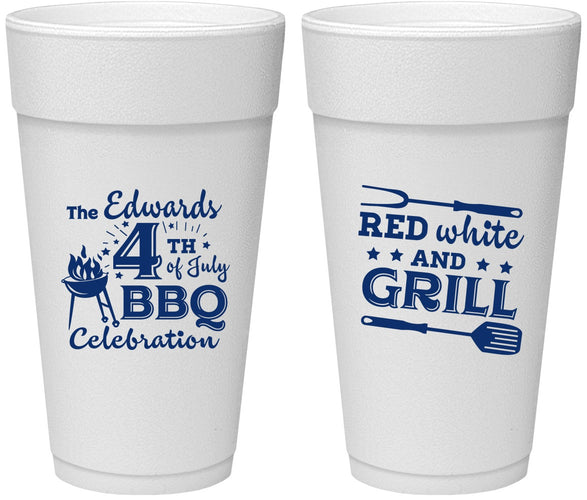 Personalized 4th Of July 24 oz Foam Cups - Red White Grill | 220005
