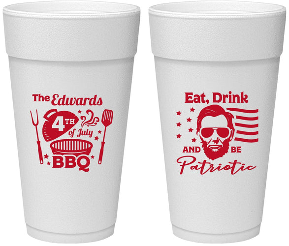 Personalized 4th Of July 24 oz Foam Cups - Eat Drink Patriotic | 220006