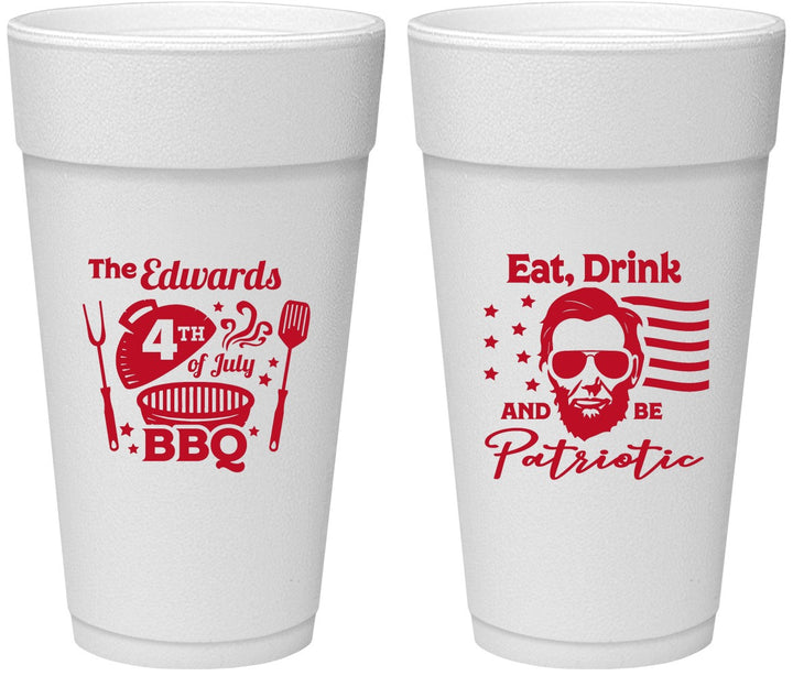 Personalized 4th Of July 24 oz Foam Cups - Eat Drink Patriotic | 220006