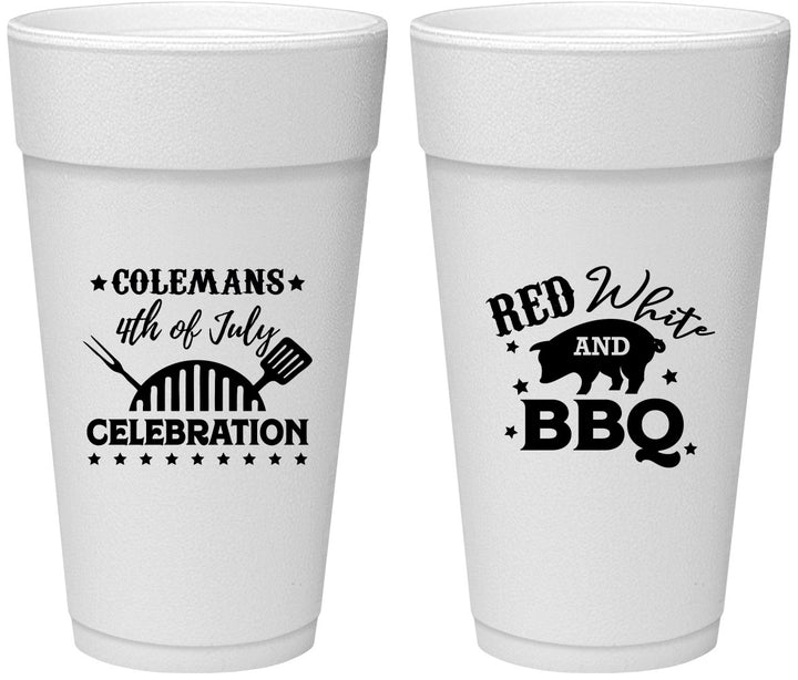Personalized 4th Of July 24 oz Foam Cups - Red White Bbq | 220008