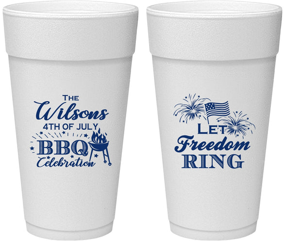 Personalized 4th Of July 24 oz Foam Cups - Bbq Fireworks | 220009