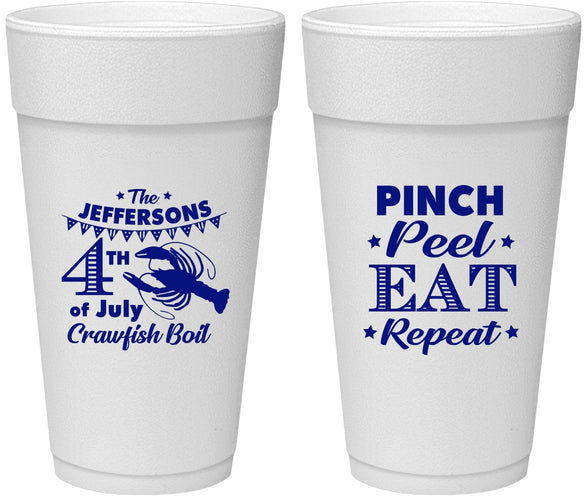 Personalized 4th Of July 24 oz Foam Cups - Pink Peel Crawfish | 220015