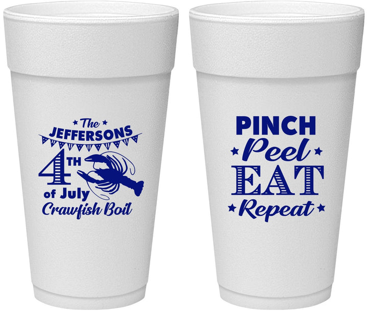 Personalized 4th Of July 24 oz Foam Cups - Pink Peel Crawfish | 220015